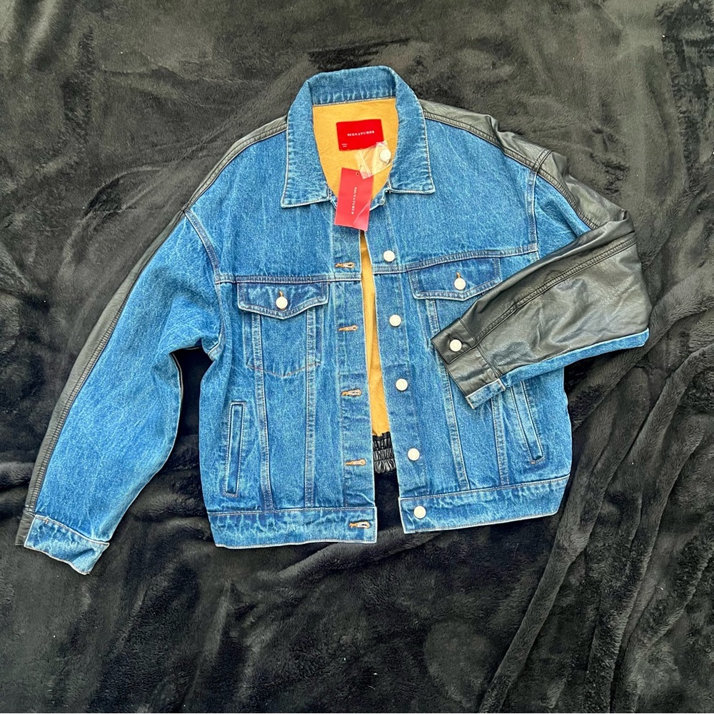 Fashion Nova Faux Leather Denim Trucker Bomber